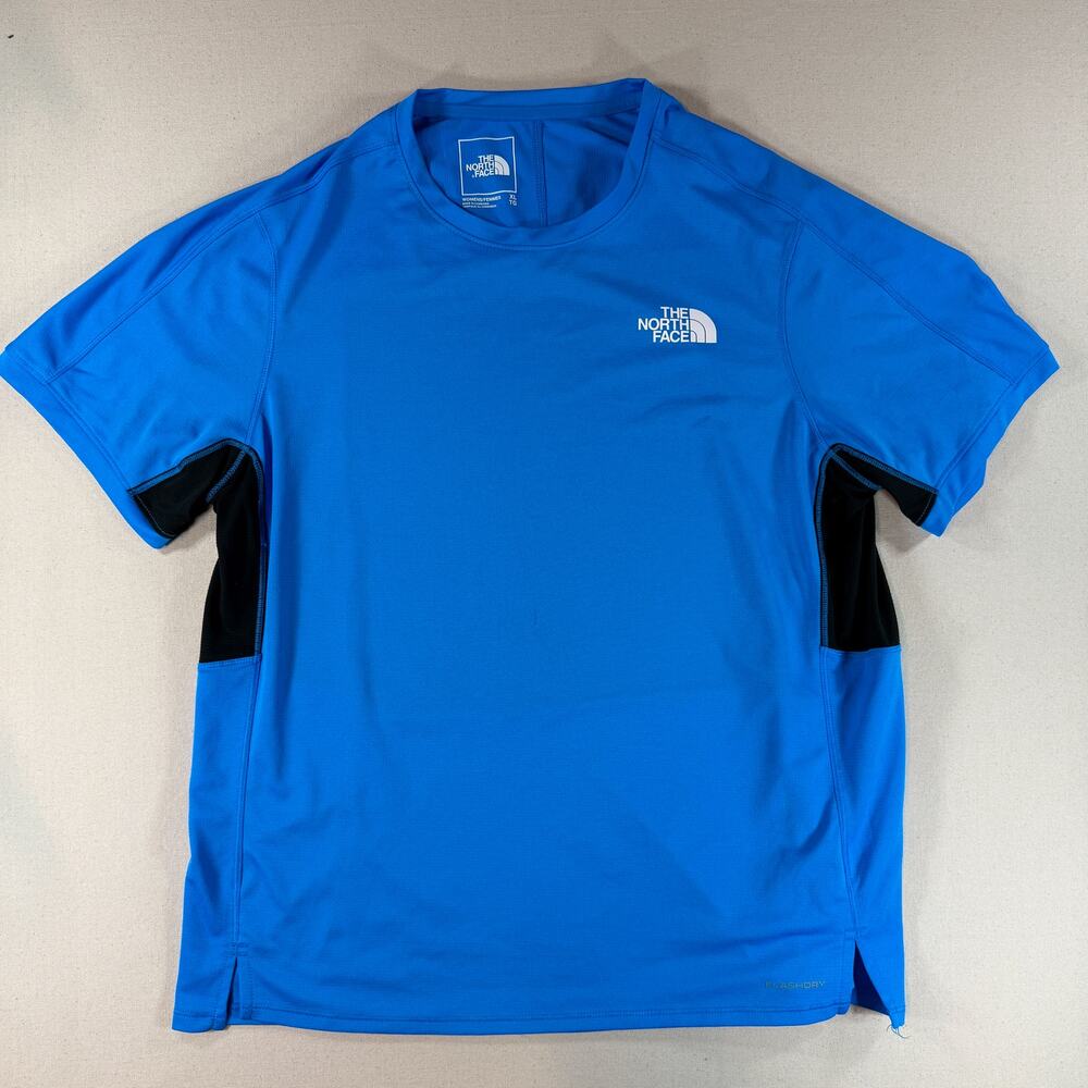 The North Face FlashDry Womens Blue Black Athletic Short Sleeve Shirt XL